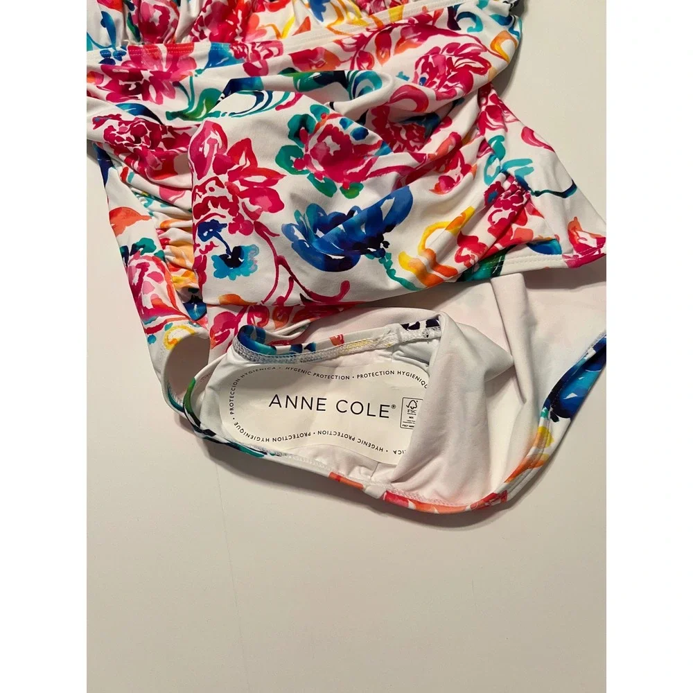 Anne Cole Womens Floral Paisley Ruched One Piece Swimsuit White‎ Multi Color 12